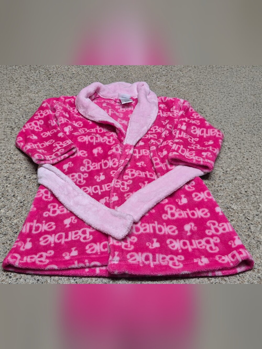 Barbie Girls Toddler Plush Bathrobe Belted Pink Logo Fleece Robe Size 4T